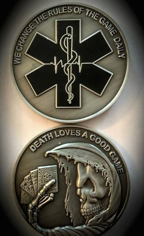 EMS Challange coin. Ems Tattoos Paramedics, Medic Patch, Emt Quote, Emt Gear, Thestral Tattoo, Paramedic Humor, Tactical Medic, Ems Tattoos, Emt Gift