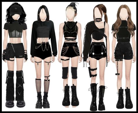 Discover outfit ideas for made with the shoplook outfit maker. How to wear ideas for hair and black boots Concert Performance Outfit Ideas, Black Outfits Kpop, Black Outfit Kpop, Black Kpop Outfit, Black Performance Outfit, Kpop Stage Outfits Ideas 5 Members, All Black Club Outfit, Black Stage Outfits, Black Club Outfit