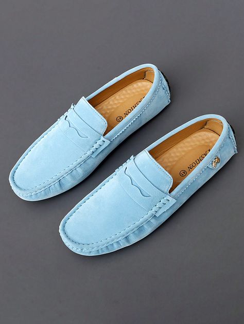 Men's Plus Size Comfortable Breathable Loafers, Driving Shoes, Moccasins, Boat Shoes, Flat Shoes For Work, FashionableI discovered amazing products on SHEIN.com, come check them out! Flat Shoes For Work, Pastel Blue Shoes, Fashionable Comfortable Shoes, Blue Shoes Men, Shoes For Work, Prom Suits For Men, Blue Loafers, Prom Suits, Office Shoes