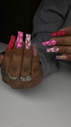 Heart Nails Press On, Leopard Print Valentine Nails, Birthday And Valentines Nails, 3d Heart Nail Designs, Valentines Nails Black Women, Medium Valentines Day Nails, Valentines Day Nails Black Women, 3d Valentines Nails, 2024 Valentines Nails