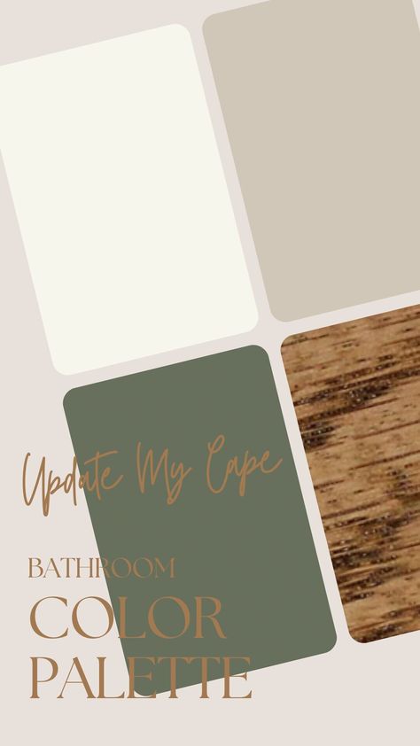 Tan And Green Color Scheme, Tan Bathroom Remodel, Green Tan Bathroom Ideas, Sage Green Panelled Bathroom, Green Bathroom Farmhouse, Boho Bathroom Green Walls, Bathroom Paint Palette, Powder Bathroom Paint Ideas, Olive Green Half Bath