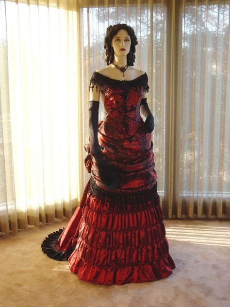 Proper ball gown. Gothic Ballgown Dress, Gothic Dress Victorian Ball Gowns, Historical Victorian Dress, Off Shoulder Victorian Dress, Black And Red Victorian Dresses, 1800 Gothic Fashion, Red Goth Wedding Dress, Vampire Gown Victorian Gothic, Vampire Ball Outfit