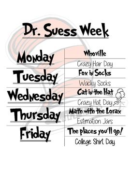 This+is+a+week+of+activities+for+Dr.+Seuss'+birthday.+ Dr Seuss Week Activities, Dr Suess Week, 39 Birthday, Dr Seuss Preschool, Dr Seuss Classroom, Dr Seuss Activities, Dr Seuss Crafts, Crazy Hat, Seuss Classroom