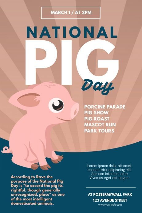 National Pig Day Flyer Template National Pig Day, Pig Showing, Customer Persona, Event Poster Template, Pig Roast, Nightclub Party, Poster Templates, Party Poster, Event Poster