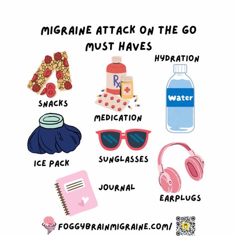 On-the-Go Migraine Attack Must-Haves - Migraine Awareness, Migraine Help, Foggy Brain, Migraine Triggers, Migraine Attack, Migraine Pain, Migraine Prevention, Low Blood Sugar Levels, Emergency Bag