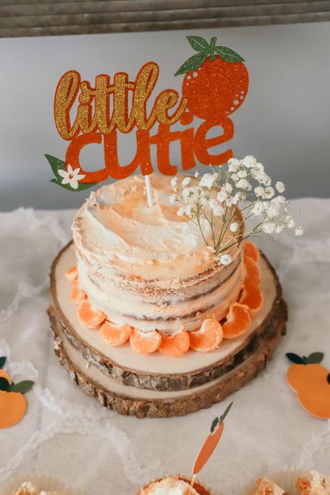 Orange Baby Shower Cake, Little Cutie Baby Shower Cake, Orange Gender Reveal, Little Cutie Cake, Spritz Bachelorette, Cutie Theme, Cutie Cake, Gender Neutral Baby Shower Themes, Citrus Baby