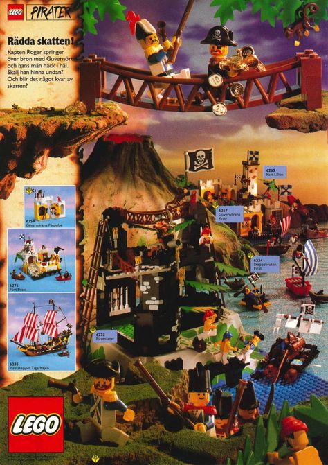 LEGO Pirates: 30 Years of Buried Treasure | The Rambling Brick Pirate Writing, Lego Garage, Pirate Lego, Lego Scenes, Lego Poster, Lego Pirates, Pirates Life, Lego System, Vintage Lego