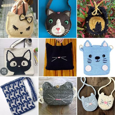 13 Adorable Cat Purse Crochet Patterns (easy!) - Little World of Whimsy Crochet Cat Bag Pattern Free, Cat Bag Pattern, Cat Bag Crochet, Crochet Patterns Easy, Purse Crochet, Whimsical Accessories, Cat Purse, Bag Pattern Free, Cat Bag