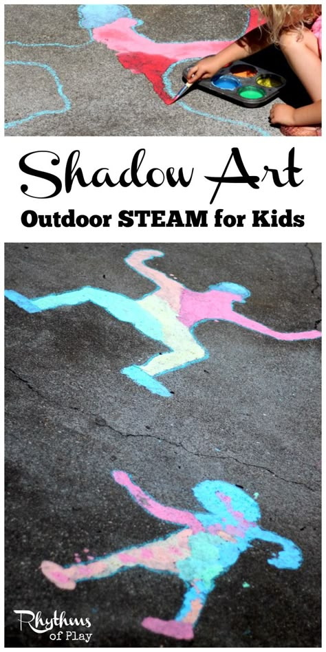 Shadow art outdoor science is a hands-on STEAM activity that will help children learn about shadows while making art. A fun outside art and science activity for toddlers to adults! Science Activity For Toddlers, Shadow Projection, Science Activities For Toddlers, Outdoor Science, Outside Art, Oppgaver For Barn, Steam Activity, School Age Activities, Science Camp