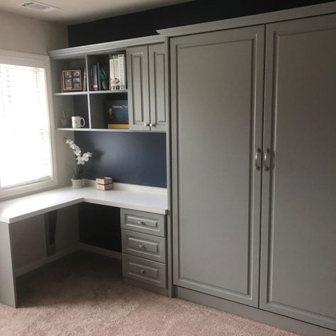 Office and guest room - Farmhouse - Bedroom - San Diego - by Jula Cole Design | Houzz Holiday Appetizers, Murphy Bed, Christmas Eve, Party Food, Home Office, Desk, Shelves, Bed, Christmas