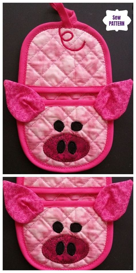 DIY Pig Oven Mitt/Potholder Sew Patterns Free & Paid Tutorial Chicken Pot Holders Sewing, Pocket Potholders To Sew Free Pattern, Chicken Potholders To Sew, Free Printable Sewing Patterns Craft Projects, Potholders To Sew Free Pattern Tutorials, Hot Pads Sewing Patterns Free, Pig Potholder, Chicken Potholder Pattern, Craft Shelf