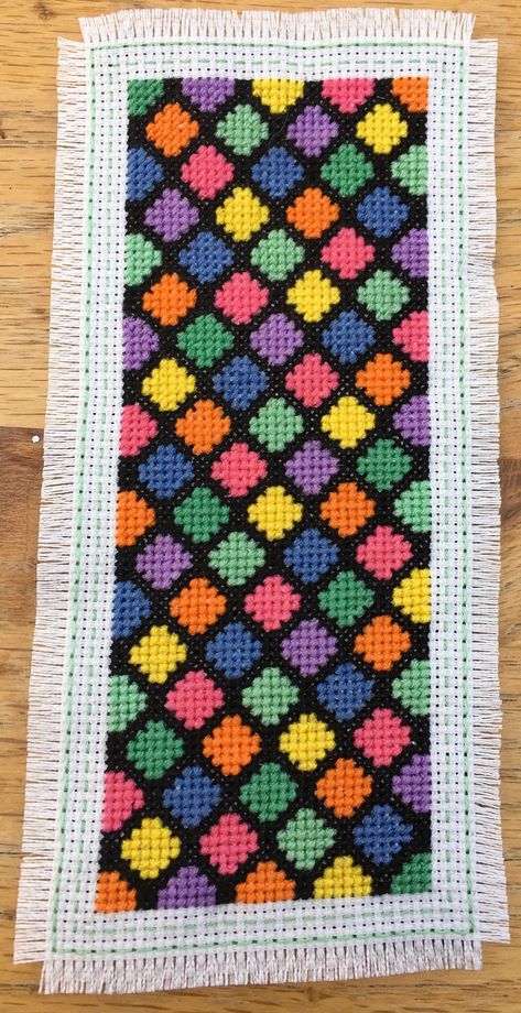 Cross Stitch Colourful Bookmark on Aida. Disney Bookmarks, Colourful Cross Stitch, Cross Stitch Geometric, Cross Stitch Patterns Flowers, Cross Stitch Bookmarks, Stitch Ideas, Stitch Art, Stitching Art, Cross Stitch Art