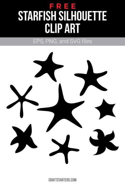 Starfish Svg Free, Starfish Silhouette, Ocean Silhouette, Starfish Svg, Disney Stencils, Camera Clip Art, Beach Silhouette, Clip Art Freebies, Monster Clipart