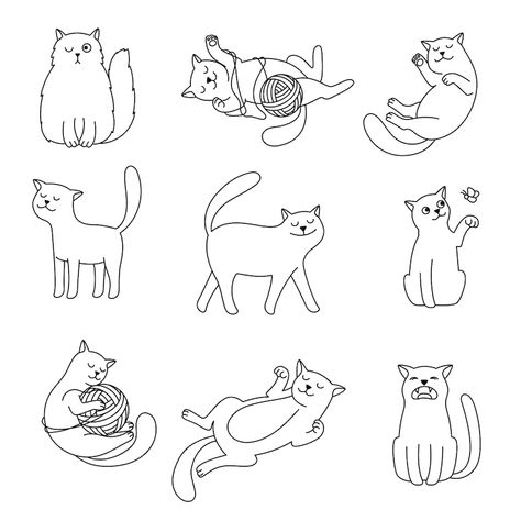 Embroidery Cat Easy, Cat Outline Tattoo, Doodles Cartoon, Cat Sketches, Budget Journal, Cartoon Cat Drawing, Cat Doodles, Cat Outline, Cat Pen