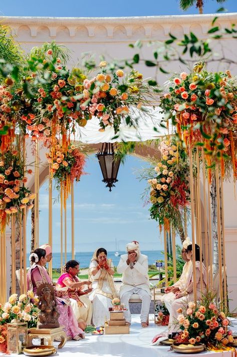 Beach Side Indian Wedding, Indian Mandap, Mandap Ideas, Indian Ceremony, Indian Wedding Theme, Indian Reception, Indian Wedding Planner, Destination Wedding Decor, Wedding Decors