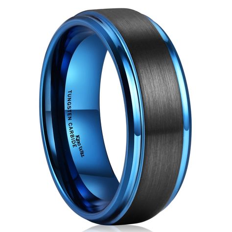 PRICES MAY VARY. ✔️TRUSTWORTHY BRAND - Since the establishment of the brand, King Will've only been doing three things. Provide high quality products, provide innovative design, provide thoughtful customer service. ✔️CLASSIC DESIGN: 8mm blue ring with black brushed matte surface, blue edge and inner unisex wedding band, suitable for daily wear ✔️QUALITY AND BEAUTY: Genuine Tungsten Carbide, made this Ring Classic, Weighty and Durable, excellent scratch resistant performance ✔️IDEAL GIFT: Come wi Mens Wedding Rings Black, Blue Tungsten Ring, Mens Wedding Bands Tungsten, Rings Black, Black Tungsten Rings, Tungsten Carbide Wedding Bands, Tungsten Wedding Band, Tungsten Mens Rings, Rings Mens Wedding Bands