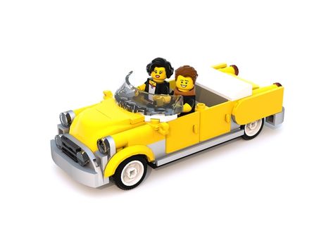 LEGO IDEAS - Build a Vintage car to cruise the streets of LEGO® Modular Buildings! - The cool yellow car Lego Modular Buildings, Car Lego, Lego Town, Bond Cars, Yellow Taxi, Lego Modular, Yellow Car, Taxi Cab, Modular Building