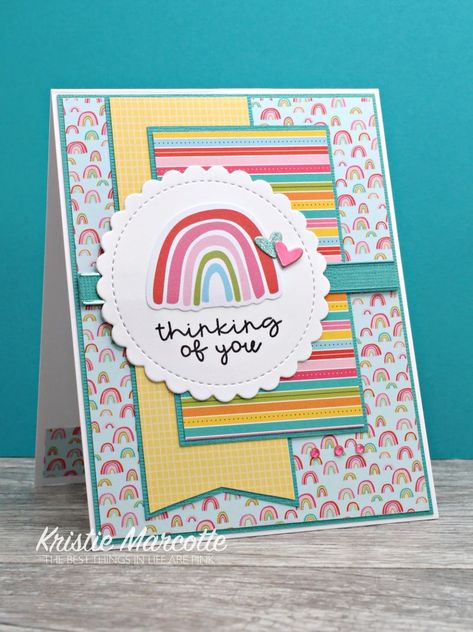 Craft Labels, Kristie Marcotte, Squeeze The Day, Birthday Stamps, Paper Scraps, Honey Bee Stamps, Rainbow Paper, Rainbow Card, Card Layouts