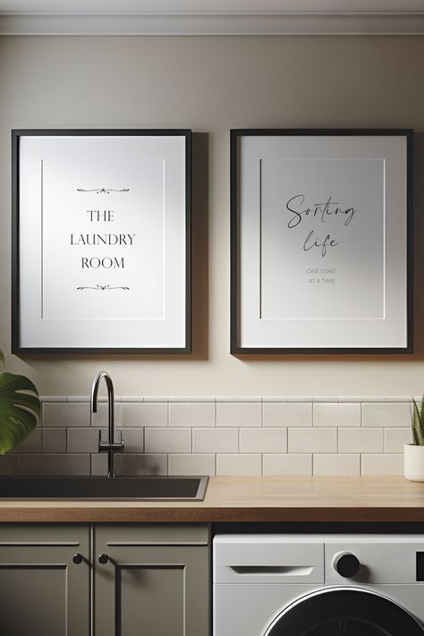 Set of 2 portrait typography prints. Print 1 reads: The Laundry Room. Print 2 reads: Sorting life one load at a time. Text is black on a white background. Styling is modern and elegant. Utility Room Prints, Compact Laundry Room, Elegant Laundry Room, Perfect Laundry Room, Laundry Room Colors, Laundry Room Wall Art, Custom Laundry Room, Laundry Room Hacks, Laundry Wall Art