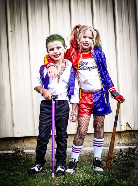 Joker Toddler Costume, Harley Quinn Costume Kids, Kids Joker Costume, Harley Quinn Disfraz, Joker Halloween Costume, Sibling Costume, Joker Harley Quinn, Joker Halloween, Vampire Costumes