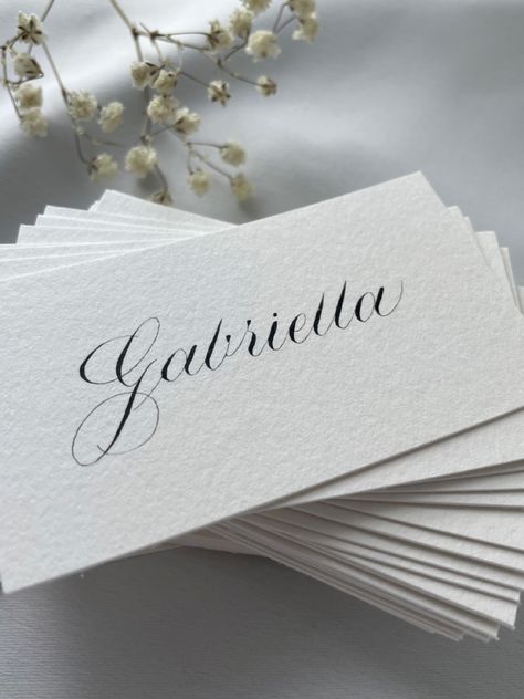 Wedding Name Place Cards Elegant, Wedding Stationary Design, Calligraphy Place Cards, Classic Calligraphy, Place Cards Wedding, Wedding Name Cards, Name Place Cards, Custom Calligraphy, Party Inspo