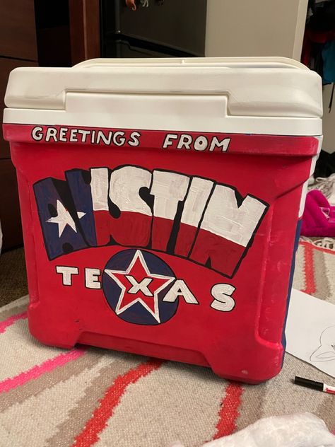 Austin away weekends painted cooler Austin Formal Cooler, Austin Frat Cooler, Beta Cooler, Frat Coolers Formal, Frat Coolers Ideas, Formal Coolers, Formal Cooler Ideas, Formal Cooler, Frat Coolers