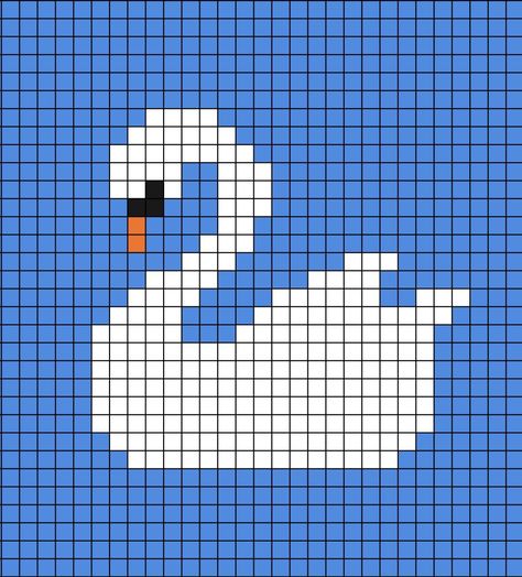 A pixel art template of a white Swan. Swan Pixel Art, Bird Pixel Art, Simple Alpha Patterns, Pixel Art Animals, Punto Fair Isle, Graph Crochet, Colorwork Knitting, Pixel Crochet, Tapestry Crochet Patterns