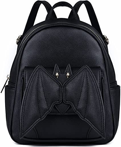 Made of textured artificial leather material, lining is high-quality polyester material, with high-quality hardware metal. Size: 22 x 11 x 26cm (8.66 x 4.33 x 10.23inch). The small backpack has adjustable shoulder straps, and main pocket with a metal zipper opening and a zipper pocket in the main pocket; a front pocket with a magnetic flap design; a back pocket and two side pockets for easy storage of items. Bat Purse, Bat Backpack, Goth Backpack, Gothic Backpacks, Small Backpack Purse, Mini Leather Backpack, Gothic Bag, Cute Mini Backpacks, Bat Design