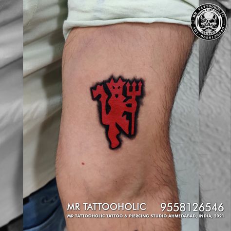 Manchester United Logo Tattoo, Manchester United Tattoo Ideas, Manchester United Tattoo, Man Utd Tattoo, Reference Tattoo, Manchester Tattoo, Manchester United Old Trafford, Any Tattoo, Devil Tattoo