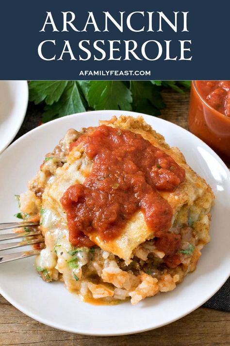 Arancini Casserole Arancini Casserole, Stuffed Rice Balls, Healthy Dinner Casseroles, Arancini Recipe, Comfort Casseroles, Sweet Italian Sausage, Italian Appetizers, Beef Casserole Recipes, Baked Casserole