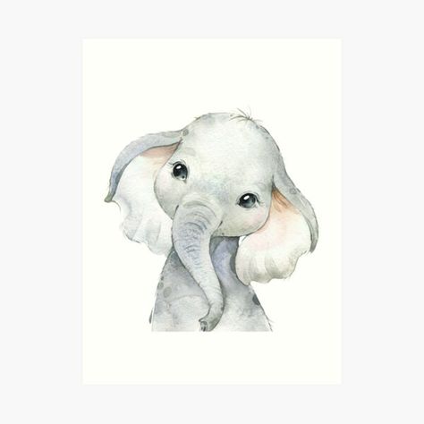 "Baby Elephant" by vibesofcolor | Redbubble Baby Elephants Art, Elephant Print Art, Regnul Animal, Zebra Art, Nursery Prints Boy, Kids Room Paint, Baby Elefant, Elephant Canvas, Elephant Wall Art