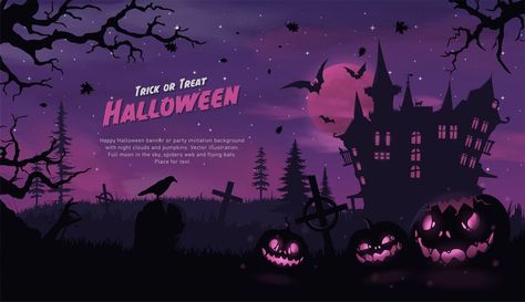 Halloween Banner Discord, Party Invitation Background, Happy Halloween Banner, Night Clouds, Pumpkin Vector, Halloween Graphics, Discord Banner, Invitation Background, Sky Moon