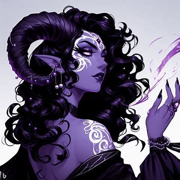 Purple Tiefling Art, Purple Female Tiefling Art, Dnd Purple Tiefling, Purple Teifling Girl, Lavender Tiefling, Purple Character Art, Purple Sorceress, Purple Skin Character, Tiefling Purple