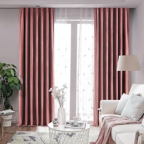 Amazon.com: Topfinel Dusty Rose Velvet Blackout Curtains 84 Inches Long, 100% Blackout Dusty Pink Pinch Pleated with Hooks Rings Insulated Valentines Back Tab Curtains for Living Room Bedroom, Preppy Drapes : Home & Kitchen Back Tab Curtains, Bedroom Preppy, Tab Curtains, Rose Velvet, Insulated Curtains, Curtains For Living Room, Curtains Living Room, Blackout Curtains, Dusty Rose