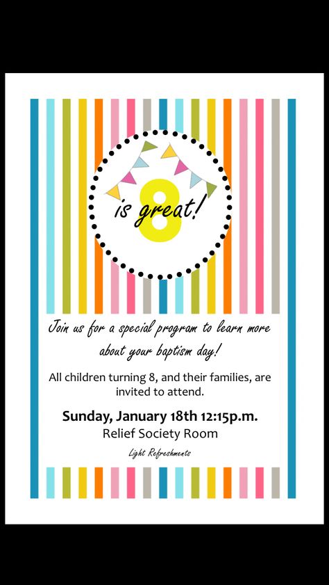 Eight is Great invitation! Eight Is Great Lds, Great To Be 8 Printables, Its Great To Be 8, Great To Be 8 Invitations, Great To Be 8 Program, Eight Is Great, It's Great To Be 8, Lds Primary Presidency, Great To Be 8