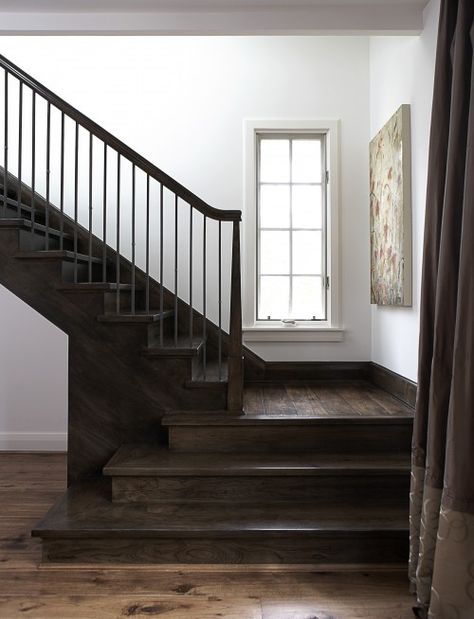 Wider bottom stairs by Culligan Abraham Architecture Contemporary Staircase, Wood Staircase, Foyer Decorating, Wooden Stairs, Wood Stairs, House Stairs, Stair Railing, Staircase Design, Stairs Design