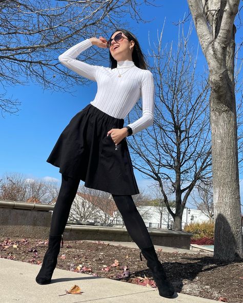 White High Neck Outfit, White Skirt Winter Outfit, White Skirt Winter, High Neck Outfit, Skirt Winter Outfit, Skirt Winter, Winter Skirt Outfit, Winter Skirt, White Long Sleeve Shirt