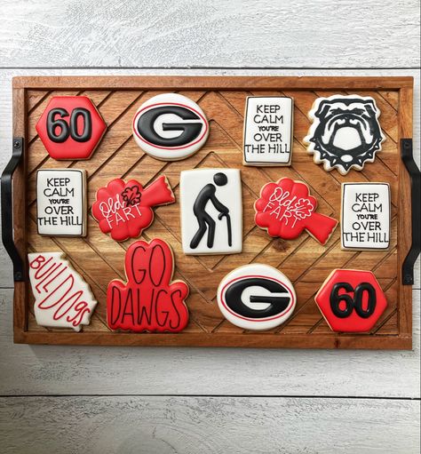 Uga Cookies Georgia Bulldogs, Tailgate Ideas, 50th Bday, Cake Inspo, Over The Hill, Florida Georgia, University Of Georgia, Themed Birthday Party, Birthday Cookies