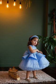 Baby Blue Flower Girl Dress, First Birthday Dress For Baby Girl, Cinderella Dress For Girls, Fairy Princess Costume, 1st Birthday Outfit Girl, Toddler Birthday Dress, Sparkling Dress, First Birthday Dress, Dress Birthday Party