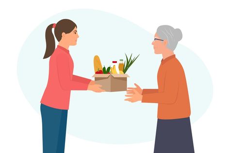 Giving Food To Poor People Drawing, Charity Cartoon, Sharing Food Illustration, Donation Illustration, Volunteer Illustration, Charity Illustration, Church Volunteers, Tennis Art, Food Donation