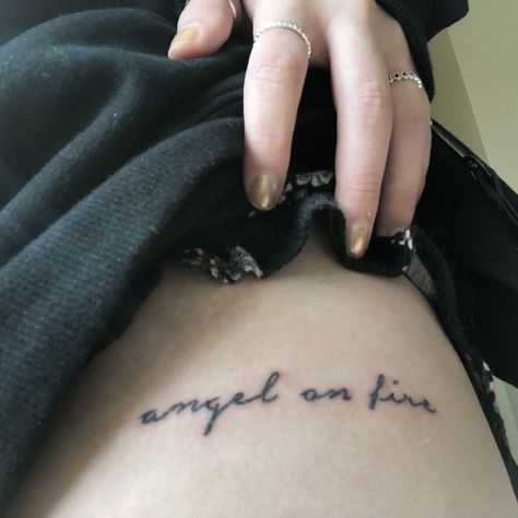 halsey angel on fire tattoo 🍒 // @vileromances Angel On Fire Tattoo, Girl On Fire Tattoo, Halsey Tattoo Ideas, Angel Skull Tattoo, Halsey Inspired Tattoos, Side Tattoos Women Quotes, Halsey Tattoo, On Fire Tattoo, Tribute Tattoo