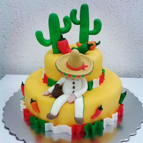 Mexican Fiesta Cake, Mexican Cake, Mexico Party, Chef Cake, Fiesta Cake, Fondant Rose, Mexican Party, Cake Decorating Techniques, Cake Designs