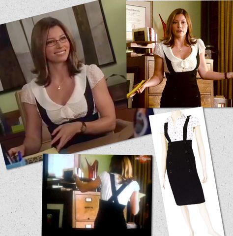 Jessica Biel wearing a high waisted pencil skirt with suspenders in "I now pronounce you Chuck and Larry." Skirt Suspenders Outfits, Suspender Skirt Outfit, Spring Sleeveless Bodycon Suspender Dress, Pencil Skirt With Suspenders Outfits, Skirt With Suspenders Outfits, Fitted Summer Suspender Dress With Built-in Bra, Fitted Sleeveless Vintage Suspender Dress, Suspenders Outfits, Suspenders Skirt Outfits