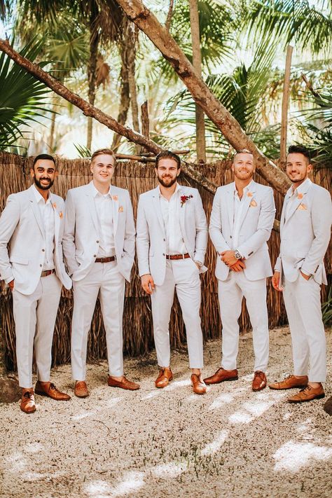 Summer Wedding Outfit Groomsmen, Mens Suit For Beach Wedding, Wedding Attire Bridesmaids, Boho Groom And Groomsmen Attire, Summer Wedding Tuxedo For Men, Groomsmen Suits Beach Wedding, Bridesmaid Dresses Beach Wedding Boho, Groom Attire Destination Wedding, Guayabera Wedding Groom Attire