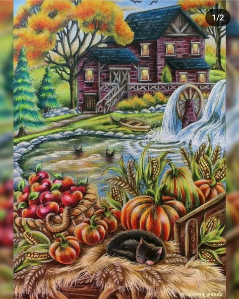 Creative Haven Autumn Charm Coloring Book, Autumn Harvest Coloring Book, Autumn Charm Coloring Book, Teresa Goodridge Country Charm, Autumn Charm Teresa Goodridge, Teresa Goodridge Coloring Pages, Spring Scenes, Teresa Goodridge, Creative Haven Coloring Books