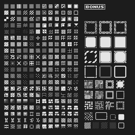 1-Bit tiles and patterns - 1-Bit Patterns and Tiles by PiiiXL Pixel Art Ui Design, 1 Bit Pixel Art, Pixel Art Animation, Pixel Icons, Pixel Game, Yarn Ideas, Pixel Art Background, Ascii Art, Pixel Art Tutorial