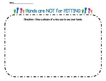 Hands Are Not For Hitting- Keeping our hands to ourselves Hands Are Not For Hitting Activities, Hands Are Not For Hitting, Nice Hands, Middle School Counselor, Counseling Tools, All About Me Art, School Age Activities, Group Counseling, Behavior Interventions