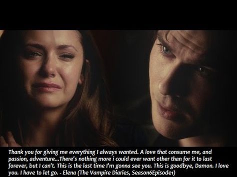 Elena saying goodbye to Damon. True Love Facts, Tvd Delena, Ian Somerhalder Vampire Diaries, Give Me Everything, Female Vampire, Love Facts, Saying Goodbye, Ian Somerhalder, Damon Salvatore