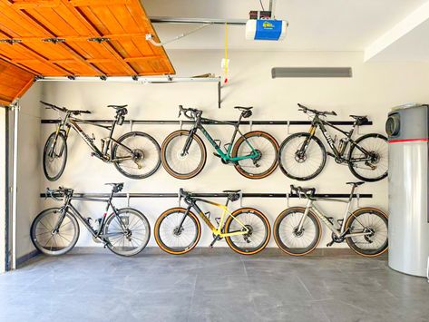 Garage Organization Bikes, Garage Bike Storage Ideas, Bike Storage Garage Wall, Bicycle Storage Garage, Bike Storage Ideas, Freestanding Bike Rack, Bike Storage Apartment, Diy Projects Garage, Garage Wall Organizer