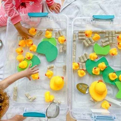 Feed the Ducks Sensory Bin for Toddlers & Preschoolers - Toot's Mom is Tired Sensory Bin For Toddlers, Water Play Activities, Fairy Dust Teaching, Mess Free Painting, Lavender Room, Toddler Homeschool, Fun Friday, Activities For Toddlers, School Garden